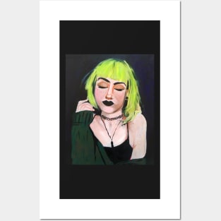 Green-haired Goth Girl on Black Posters and Art